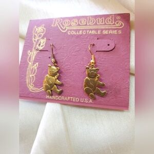 Rosebud Gold Bear Earrings